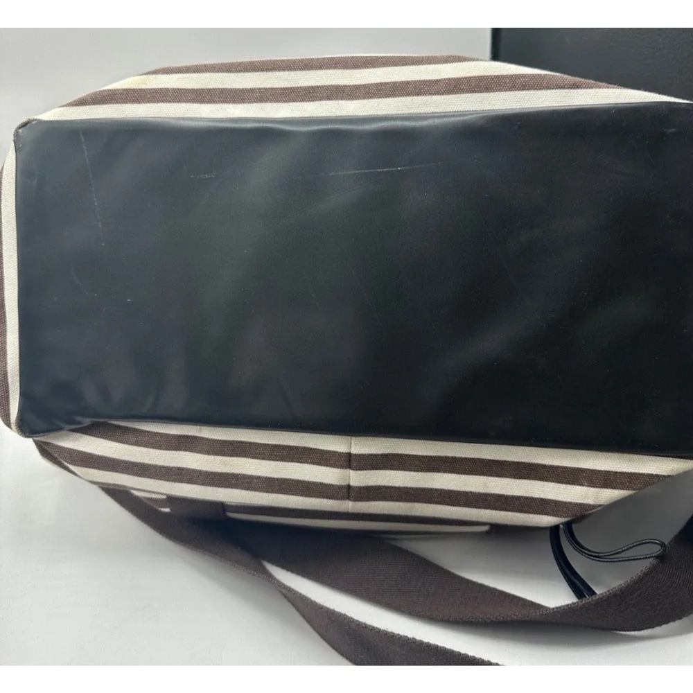 Henri Bendel NY Brown White stripe weekender bag Shoulder and Crossbody zipper